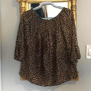 Beach lunch lounge animal print smocked top with ruffled 3/4 sleeve